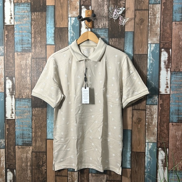 👕 Veboon Mens medium cream cotton flex polo shirt - Picture 1 of 15